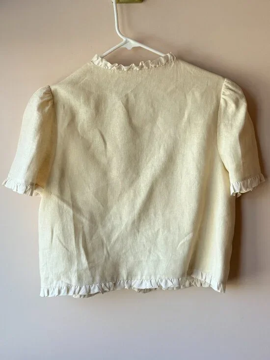 Reformation Bess Linen Top Sugar White Ruffle Button Front 100% Linen Size Large - Picture 2 of 9